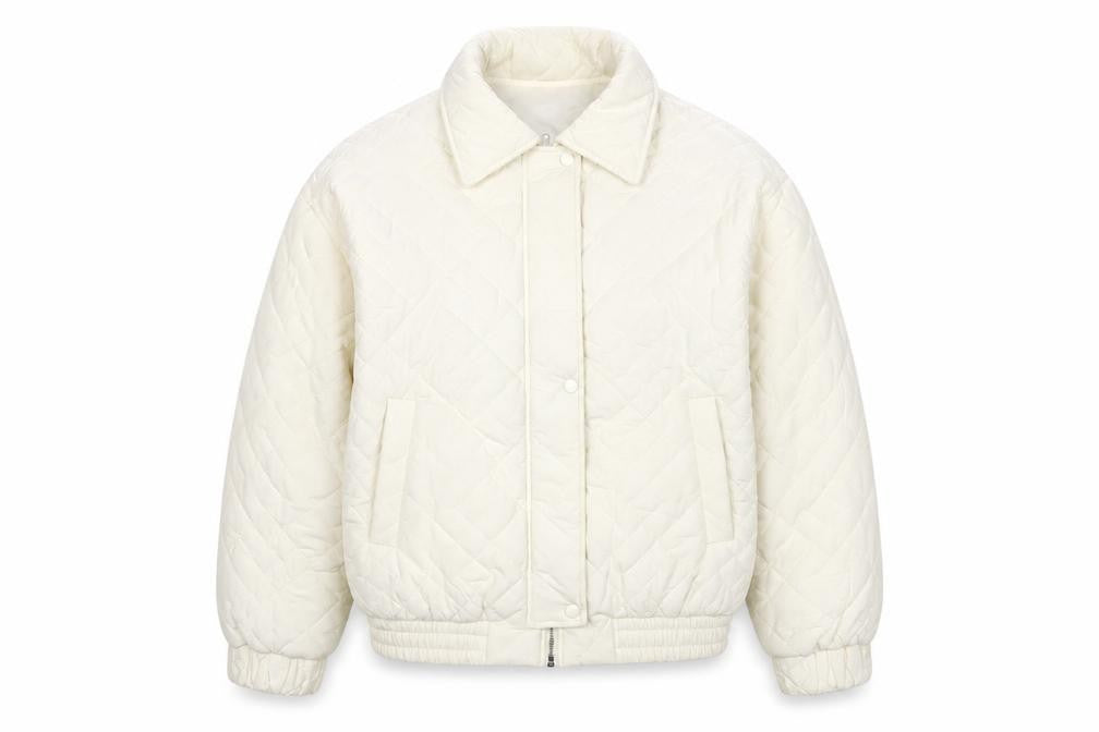 Dazy Women Ivory M Quilted Puffer Jacket Collared Zip Pockets
