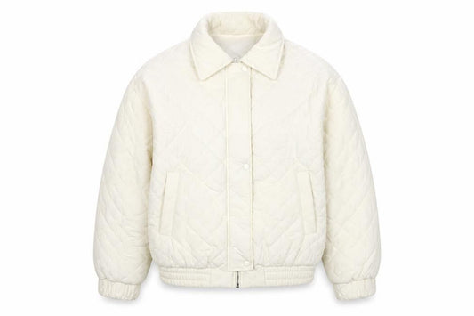 Dazy Women Ivory M Quilted Puffer Jacket Collared Zip Pockets