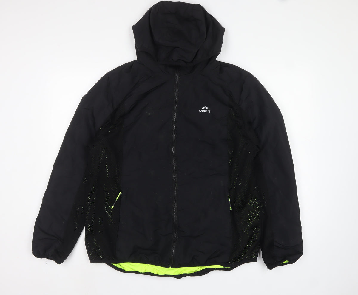 Crivit Men’s Black M Hooded Windbreaker Jacket Neon Trim