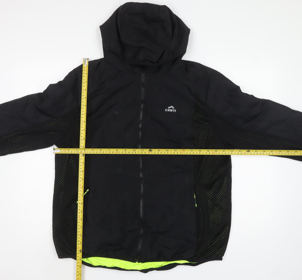 Crivit Men’s Black M Hooded Windbreaker Jacket Neon Trim