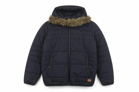 Jack & Jones Men’s Blue XL Hooded Puffer Jacket Faux Fur Trim