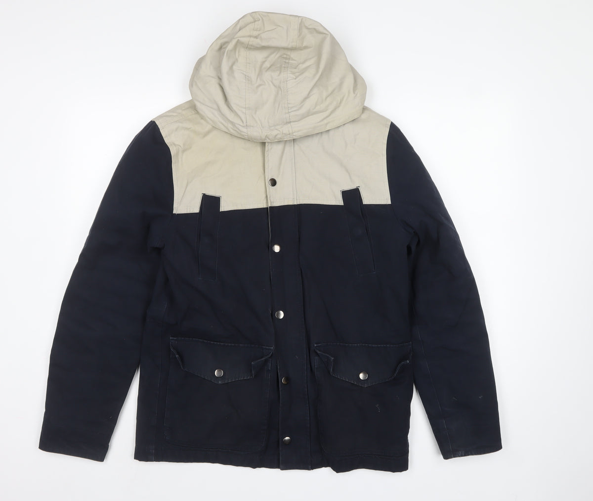 Topman Men's Navy Beige S Hooded Parka Cotton Utility Jacket