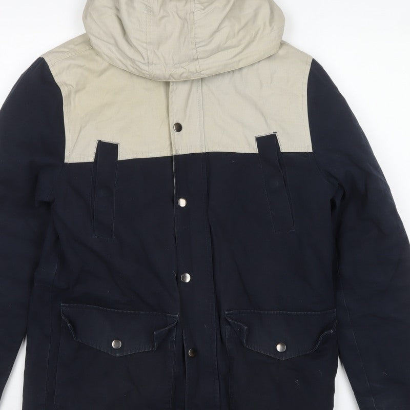 Topman Men's Navy Beige S Hooded Parka Cotton Utility Jacket