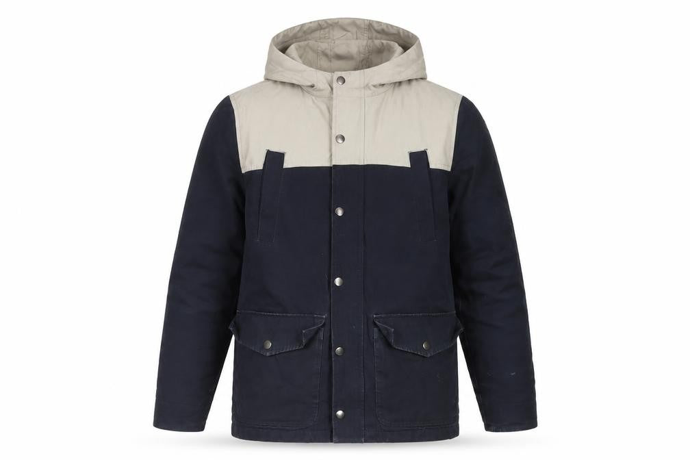 Topman Men's Navy Beige S Hooded Parka Cotton Utility Jacket