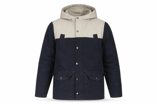 Topman Men's Navy Beige S Hooded Parka Cotton Utility Jacket