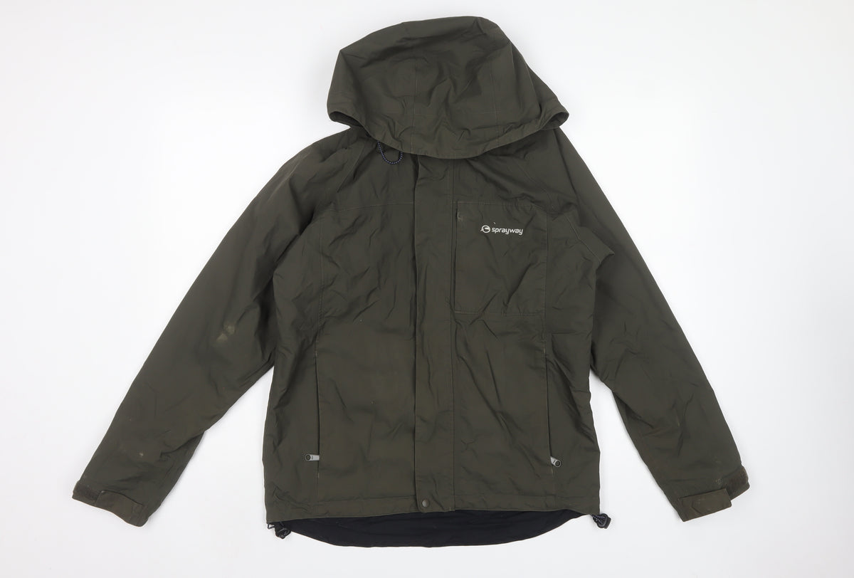 Sprayway Men's Green Small Hooded Rain Jacket Full Zip Hiking Sidewinder