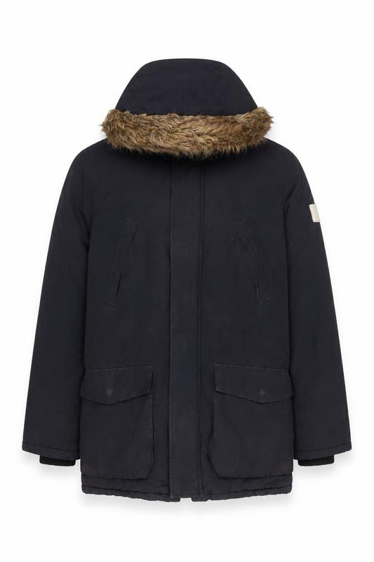 Fenchurch Men’s Blue Small Parka Hooded Faux Fur Trim Winter Coat