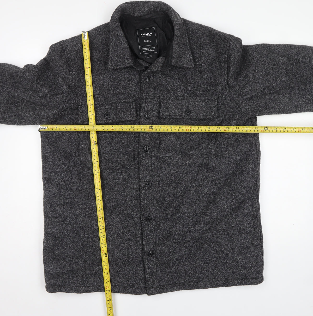Pull&Bear Men's Grey XL Wool Blend Button Front Lined Jacket