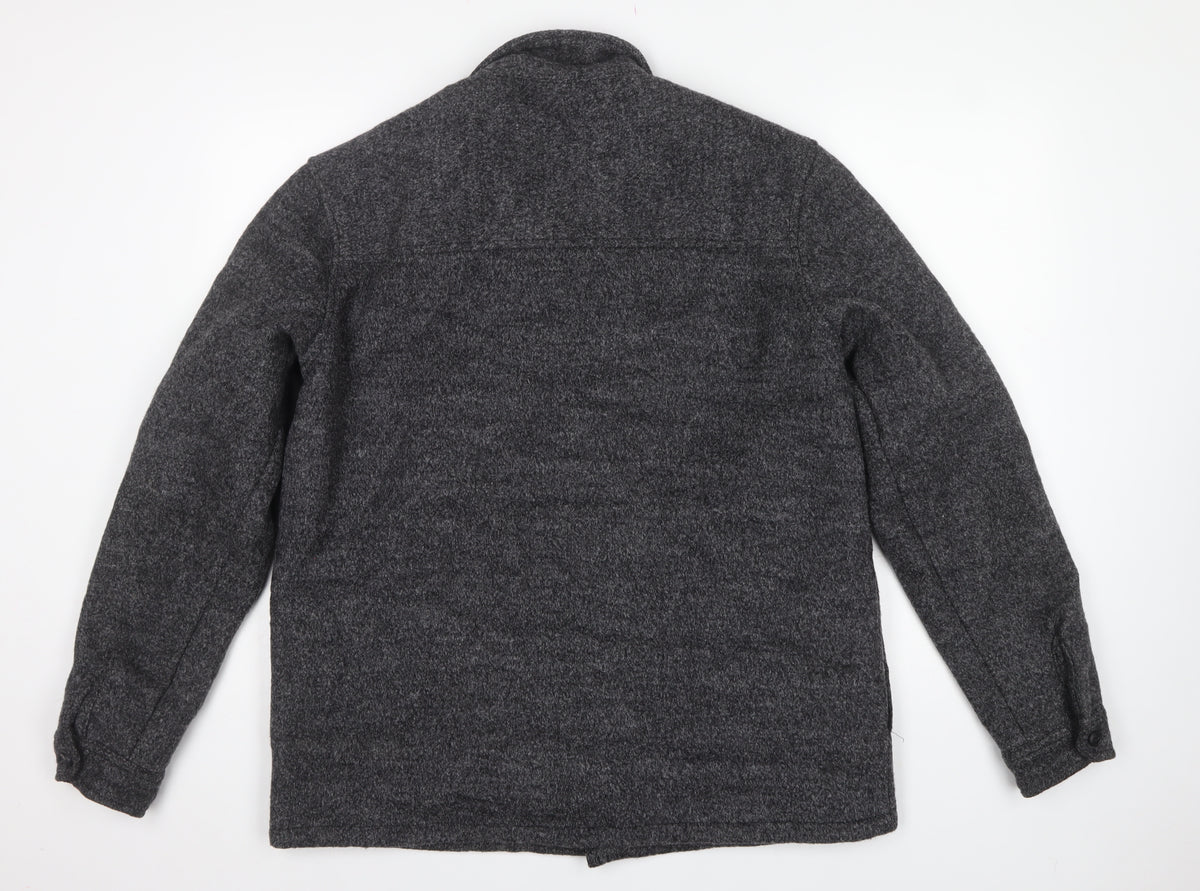 Pull&Bear Men's Grey XL Wool Blend Button Front Lined Jacket