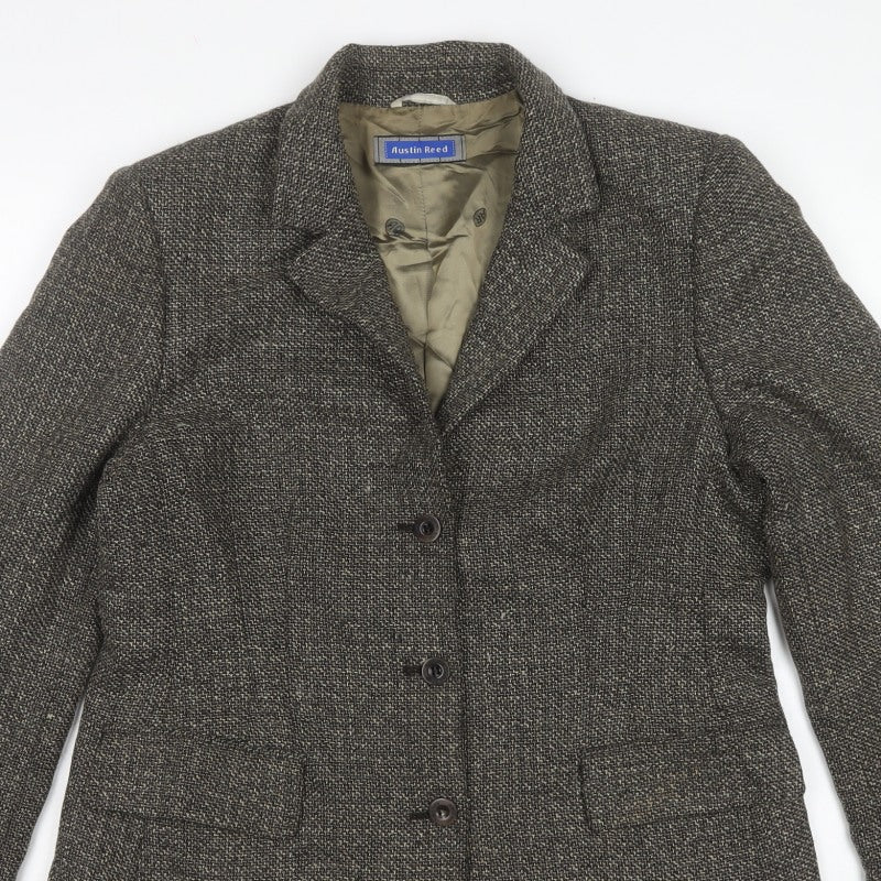 Austin Reed Women's Grey Herringbone Wool Blazer UK 16 Three Button