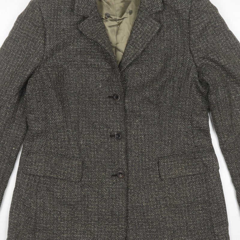Austin Reed Women's Grey Herringbone Wool Blazer UK 16 Three Button