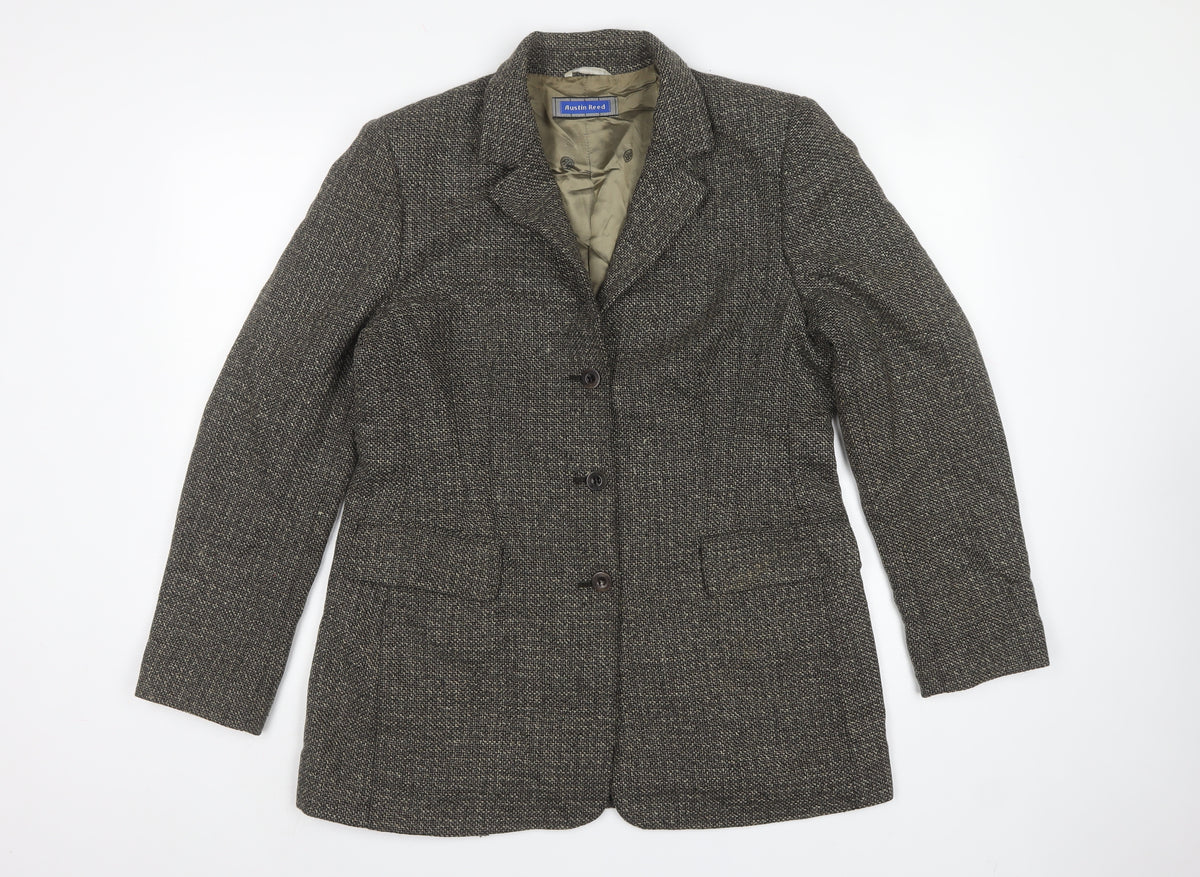 Austin Reed Women's Grey Herringbone Wool Blazer UK 16 Three Button