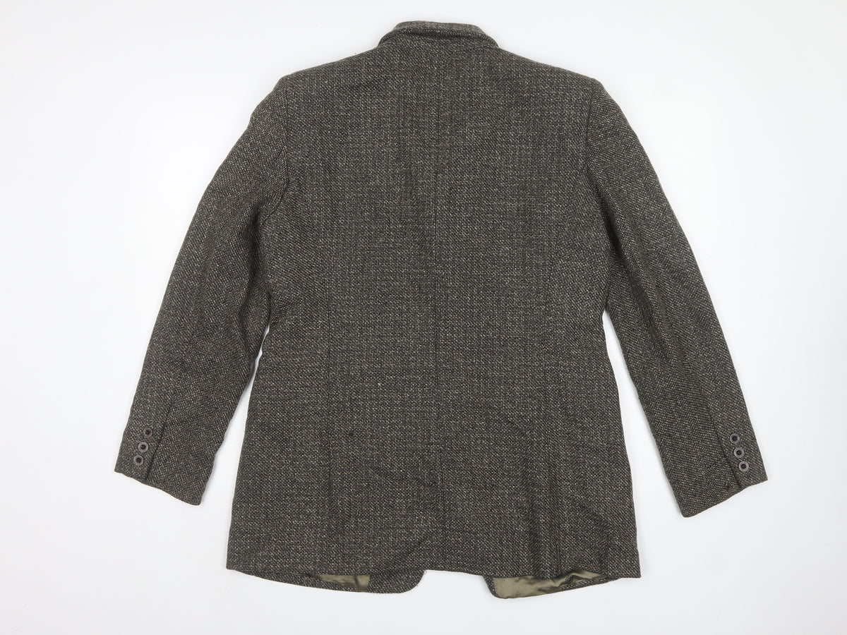 Austin Reed Women's Grey Herringbone Wool Blazer UK 16 Three Button