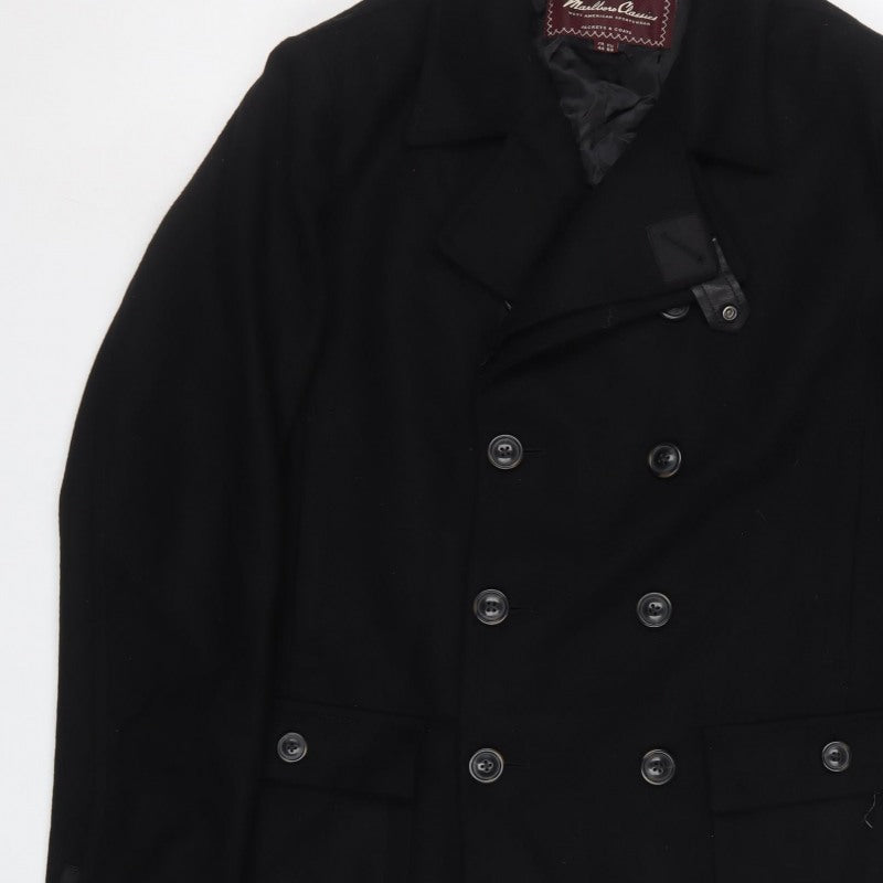 Marlboro Classics Men Black 42 Wool Pea Coat Double Breasted