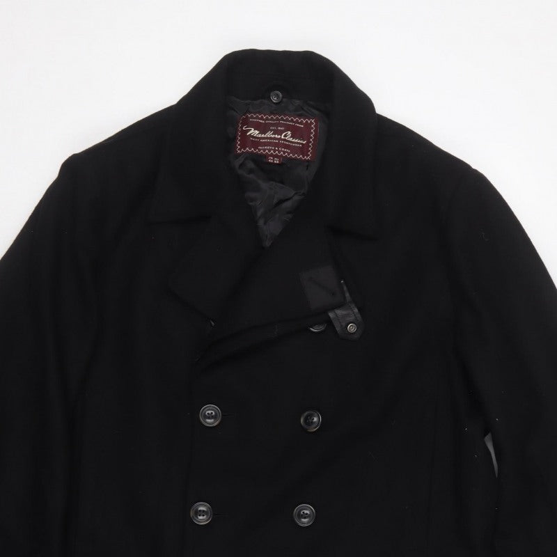 Marlboro Classics Men Black 42 Wool Pea Coat Double Breasted