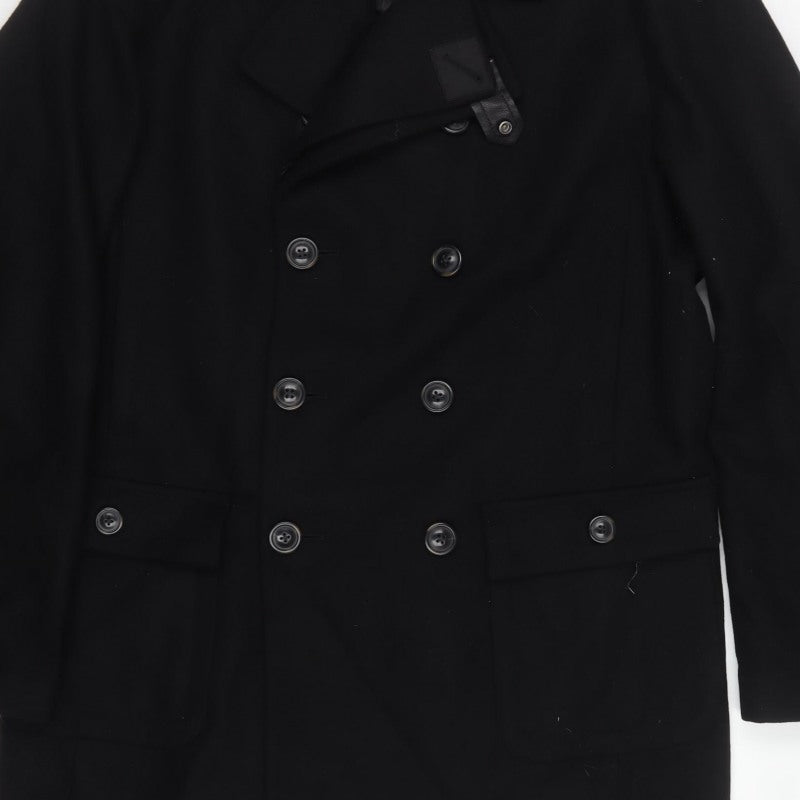 Marlboro Classics Men Black 42 Wool Pea Coat Double Breasted