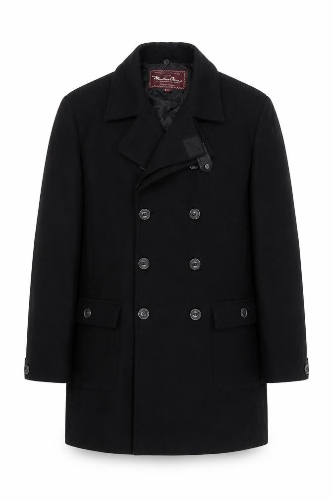 Marlboro Classics Men Black 42 Wool Pea Coat Double Breasted
