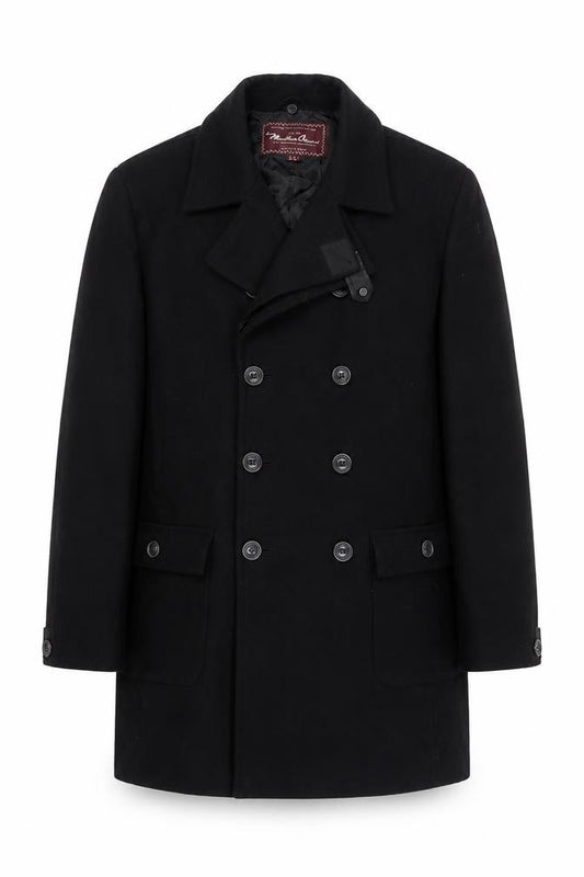 Marlboro Classics Men Black 42 Wool Pea Coat Double Breasted