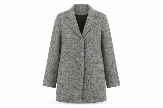 Elizabeth Emanuel Women Grey UK 16 Herringbone Tweed Long Overcoat