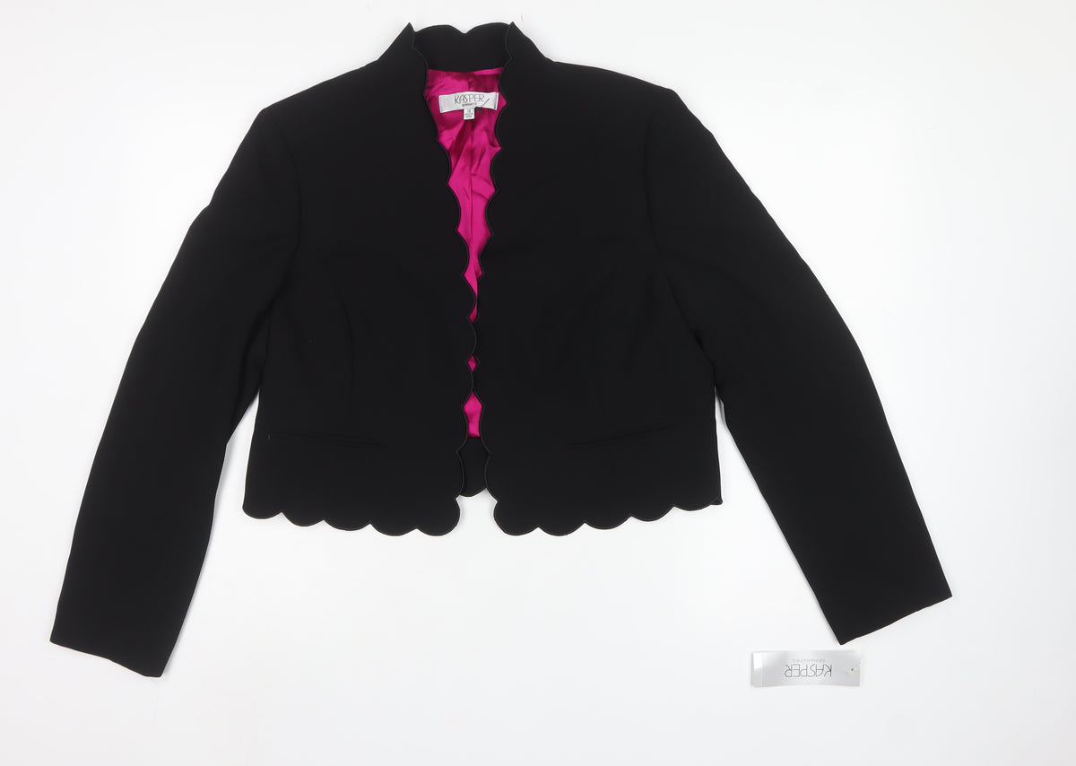 Kasper Women Black Size 14 Scalloped Cropped Formal Blazer Jacket