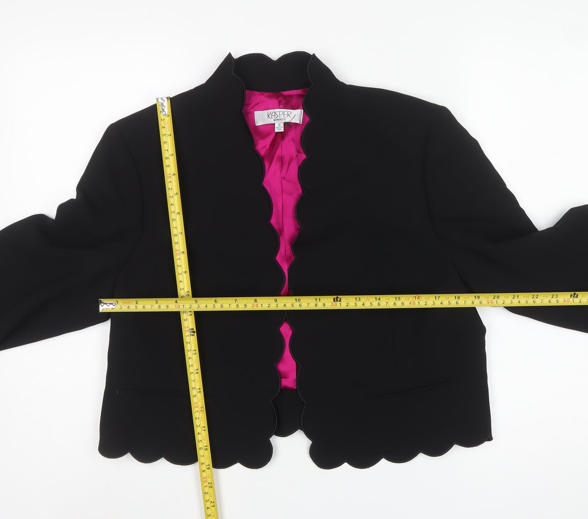 Kasper Women Black Size 14 Scalloped Cropped Formal Blazer Jacket