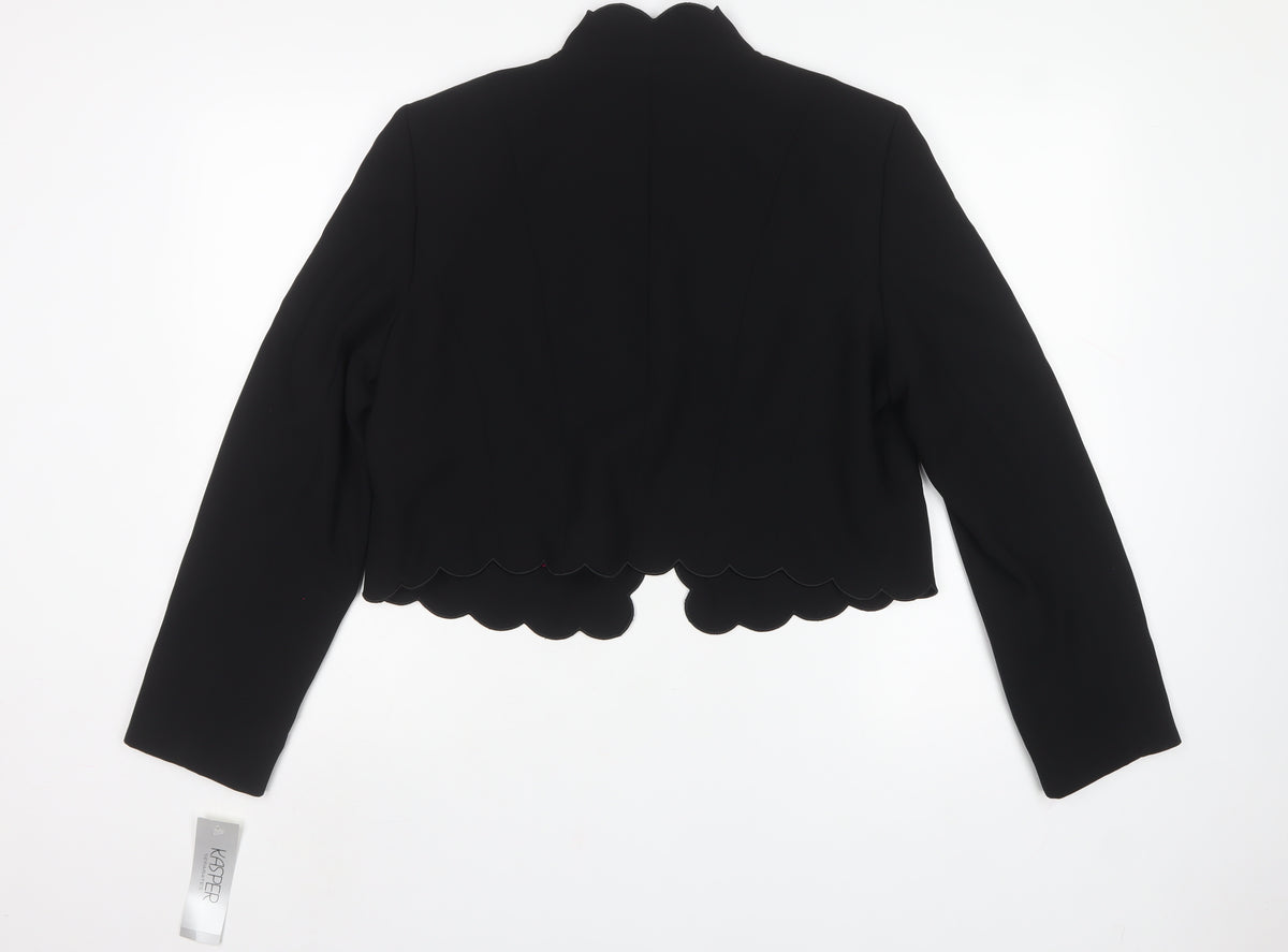 Kasper Women Black Size 14 Scalloped Cropped Formal Blazer Jacket