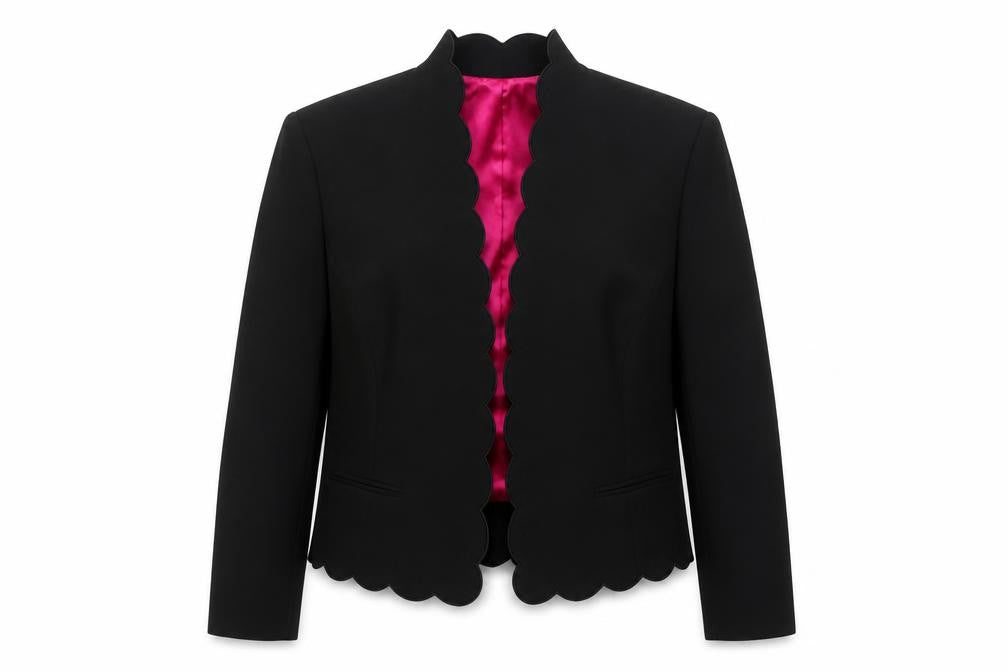 Kasper Women Black Size 14 Scalloped Cropped Formal Blazer Jacket