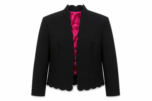 Kasper Women Black Size 14 Scalloped Cropped Formal Blazer Jacket