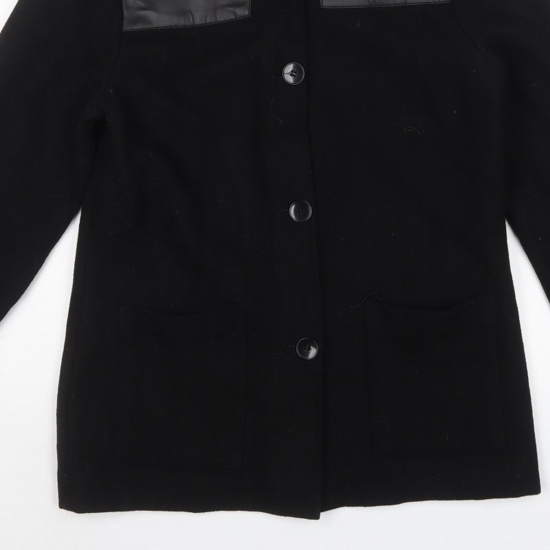 Pop England Women’s Black S Wool Blend Faux Leather Panel Overcoat