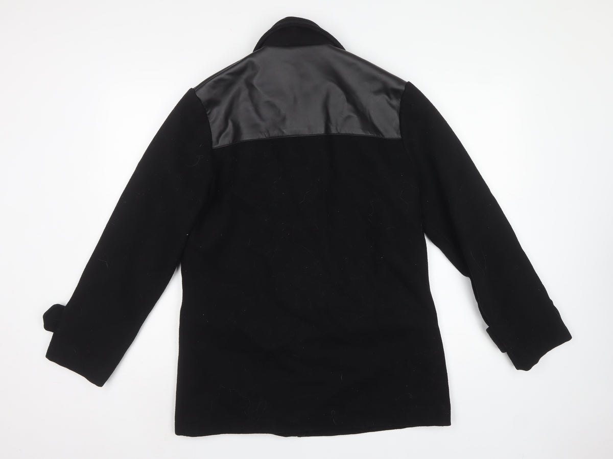 Pop England Women’s Black S Wool Blend Faux Leather Panel Overcoat