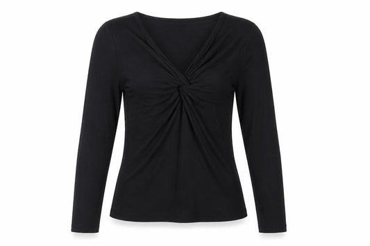Whistles Women Black UK 10 Twist Front V-Neck Long Sleeve Jersey Top