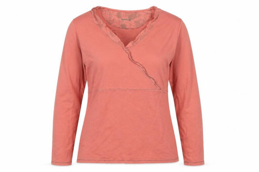 Hawkshead Women Pink UK 16 Cotton Wrap Ruffle Long Sleeve Blouse
