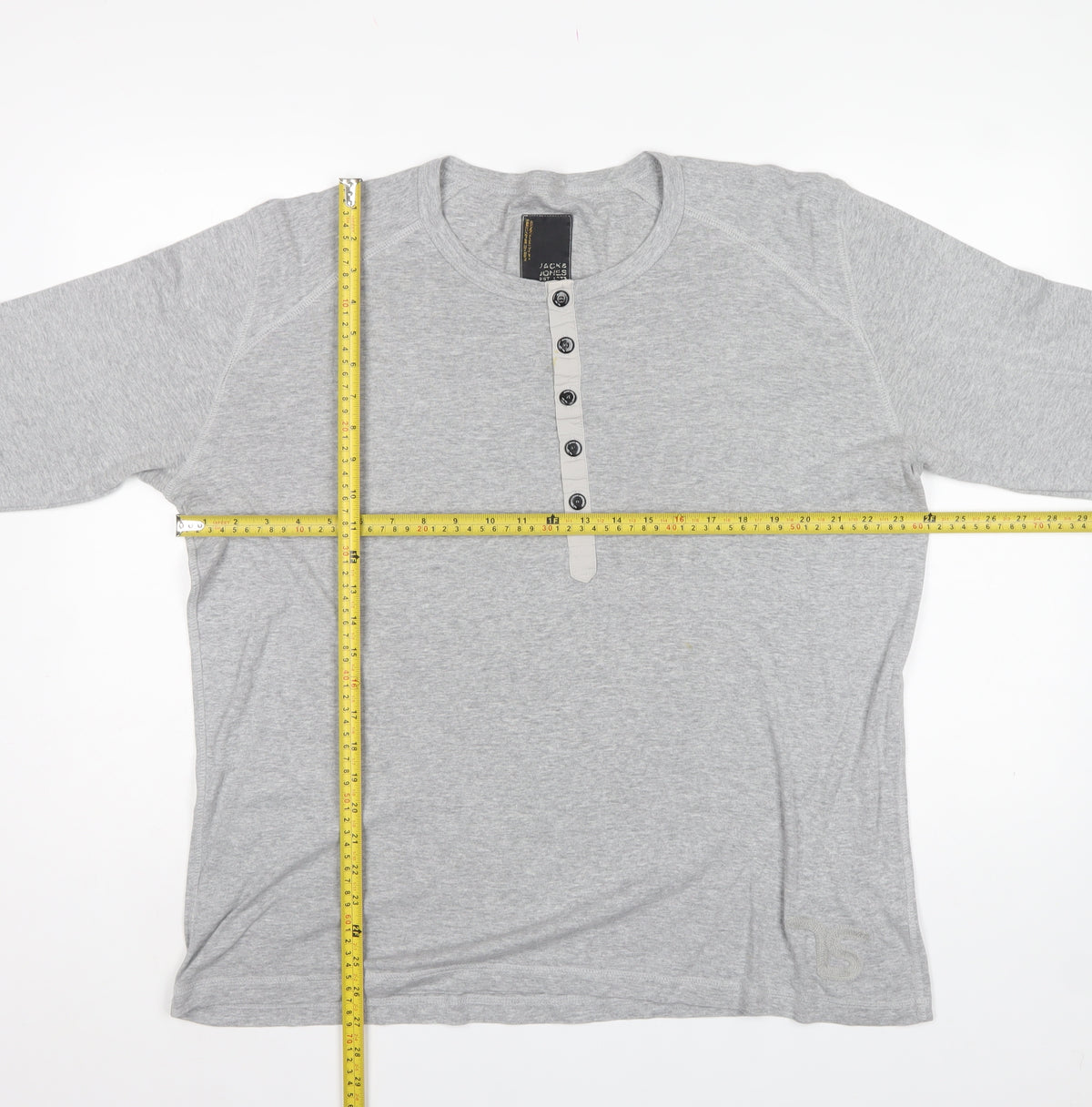 Jack & Jones Men Grey XL Long Sleeve Henley Button T-Shirt