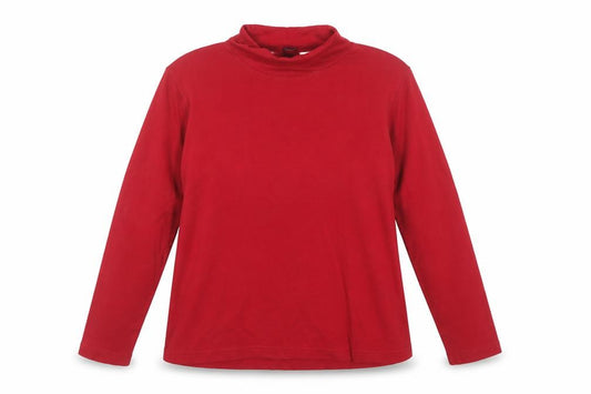 Lands' End Women Red Size 16 Cotton Roll Neck Long Sleeve Jersey Top