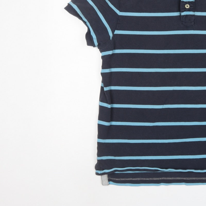American Eagle Outfitters Men Blue Striped Athletic Fit Polo L