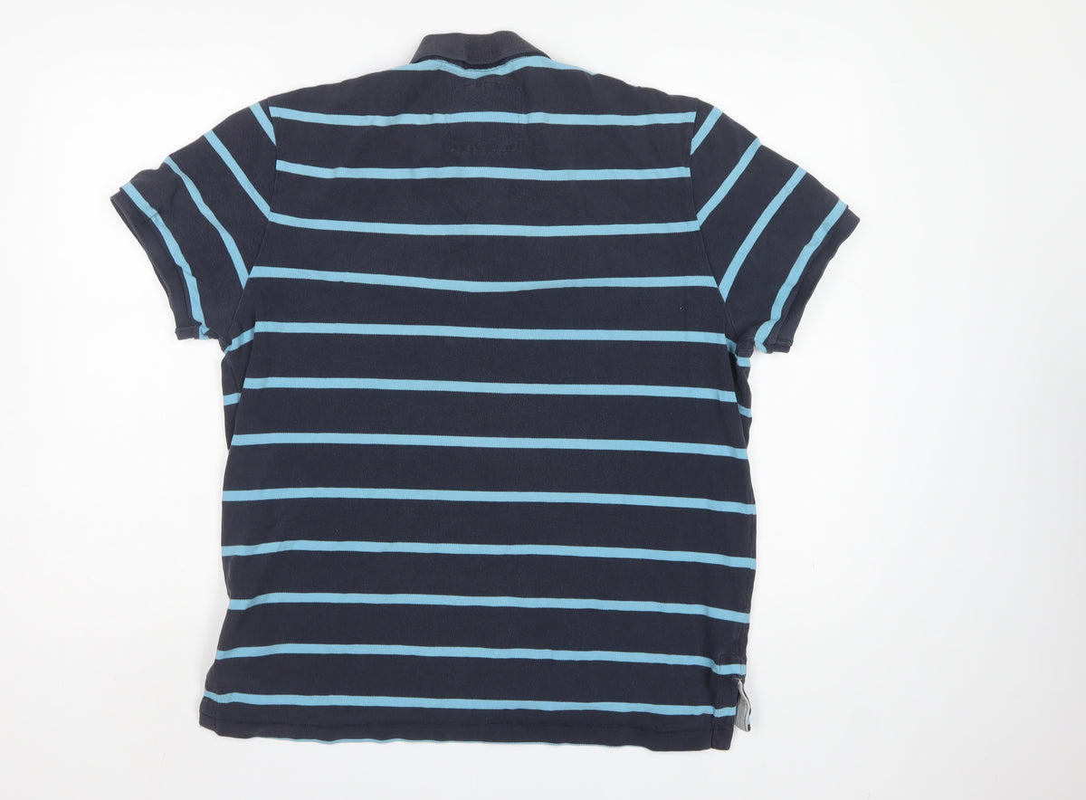 American Eagle Outfitters Men Blue Striped Athletic Fit Polo L