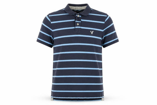 American Eagle Outfitters Men Blue Striped Athletic Fit Polo L