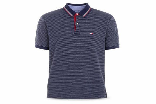 Tommy Hilfiger Men’s Blue Striped Short Sleeve Polo Shirt M Logo