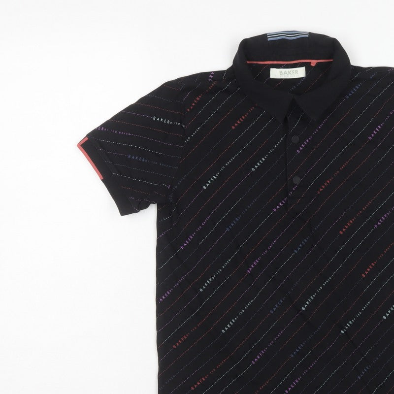 Ted Baker Boys Black 13 Years Logo Stripe Cotton Polo Shirt