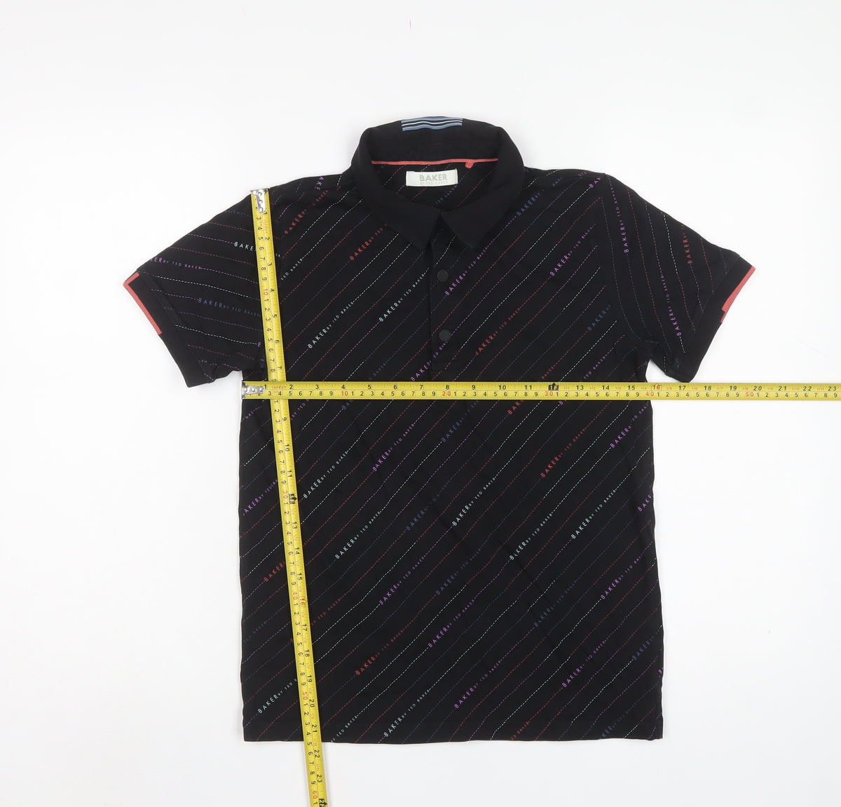 Ted Baker Boys Black 13 Years Logo Stripe Cotton Polo Shirt