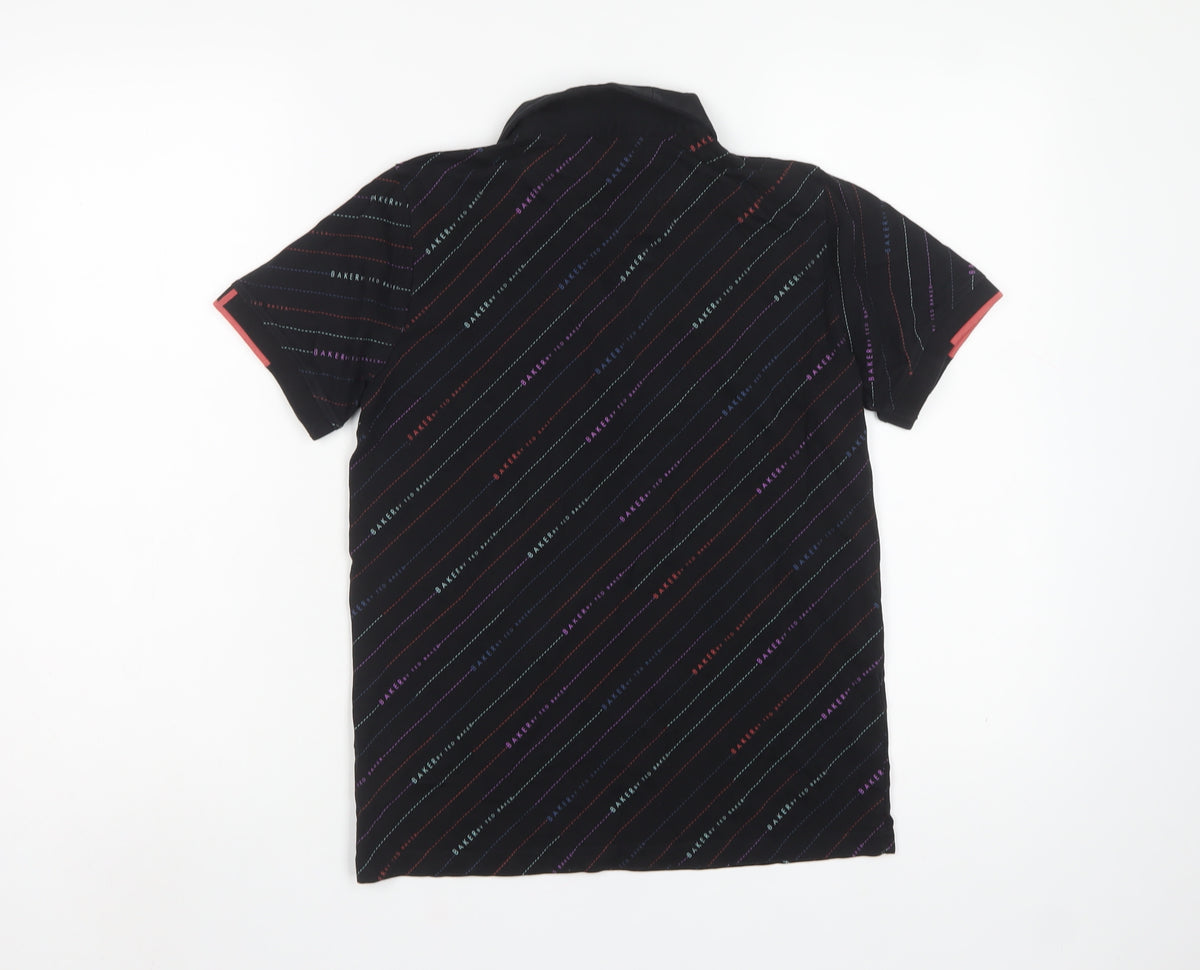 Ted Baker Boys Black 13 Years Logo Stripe Cotton Polo Shirt