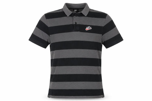 Nike Men's Black Grey Striped Embroidered Logo Polo Shirt M