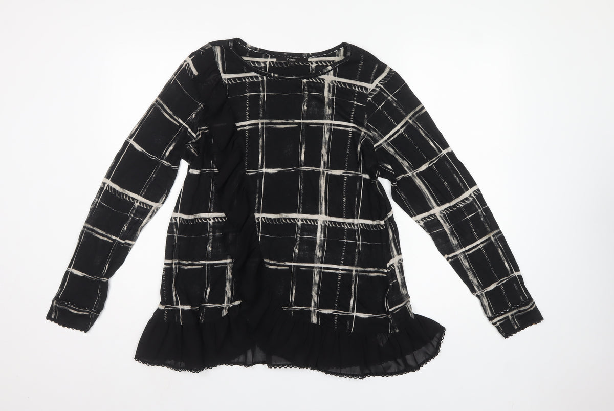 Next Women’s Black Check Viscose Ruffle Hem Tunic Blouse UK 16