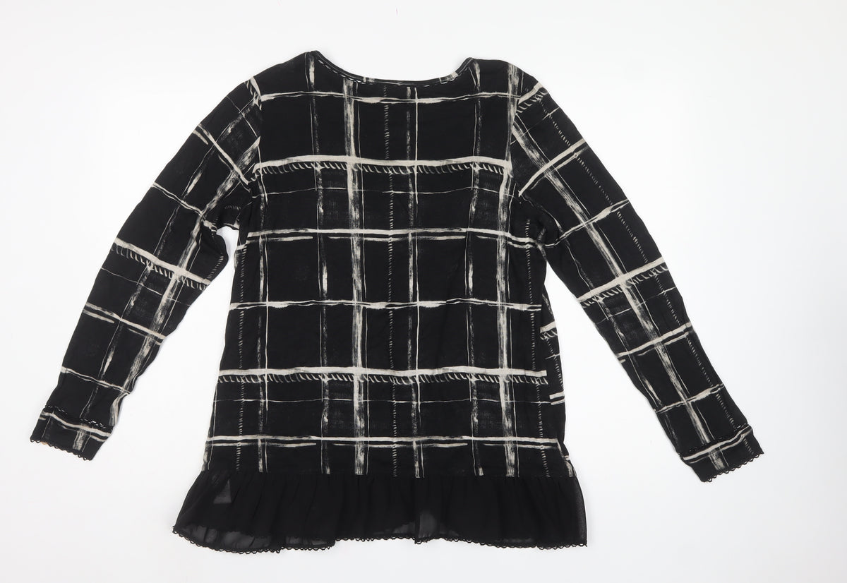 Next Women’s Black Check Viscose Ruffle Hem Tunic Blouse UK 16