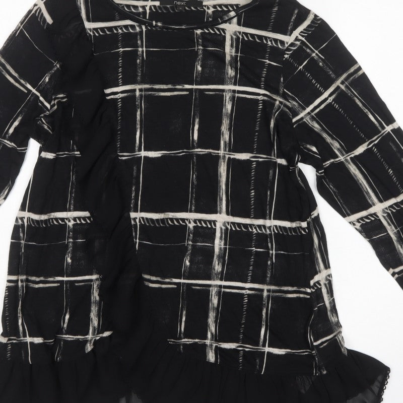 Next Women’s Black Check Viscose Ruffle Hem Tunic Blouse UK 16