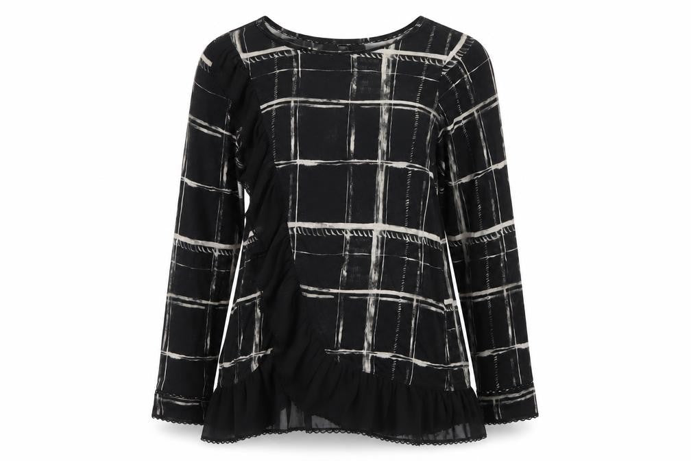 Next Women’s Black Check Viscose Ruffle Hem Tunic Blouse UK 16
