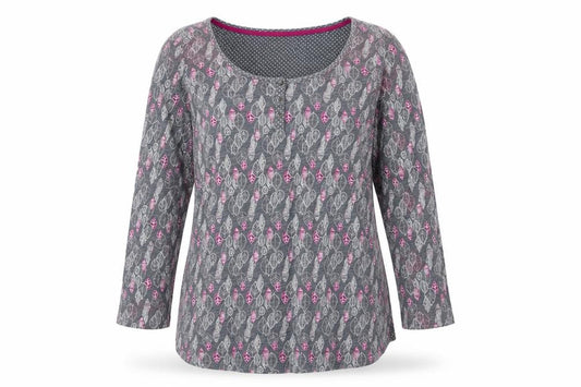 Mantaray Women’s Grey Leaf Print Henley Jersey Tunic Top UK 18