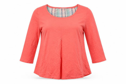 Monsoon Women Pink S Cotton Modal 3/4 Sleeve Scoop Neck Tunic Blouse