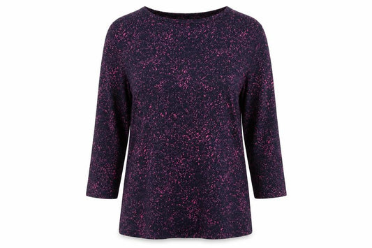 Honor Millburn Women Blue Pink Speckle Jersey Blouse UK 14 3/4 Sleeve