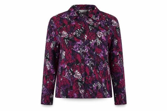 Honor Millburn Women Purple Floral Button-Up Blouse Size 14 Long Sleeve